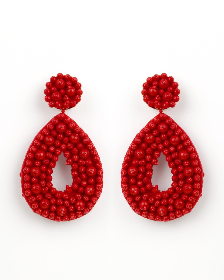 Women BLAIZ Earrings | Red Clip-On Beaded Earrings™