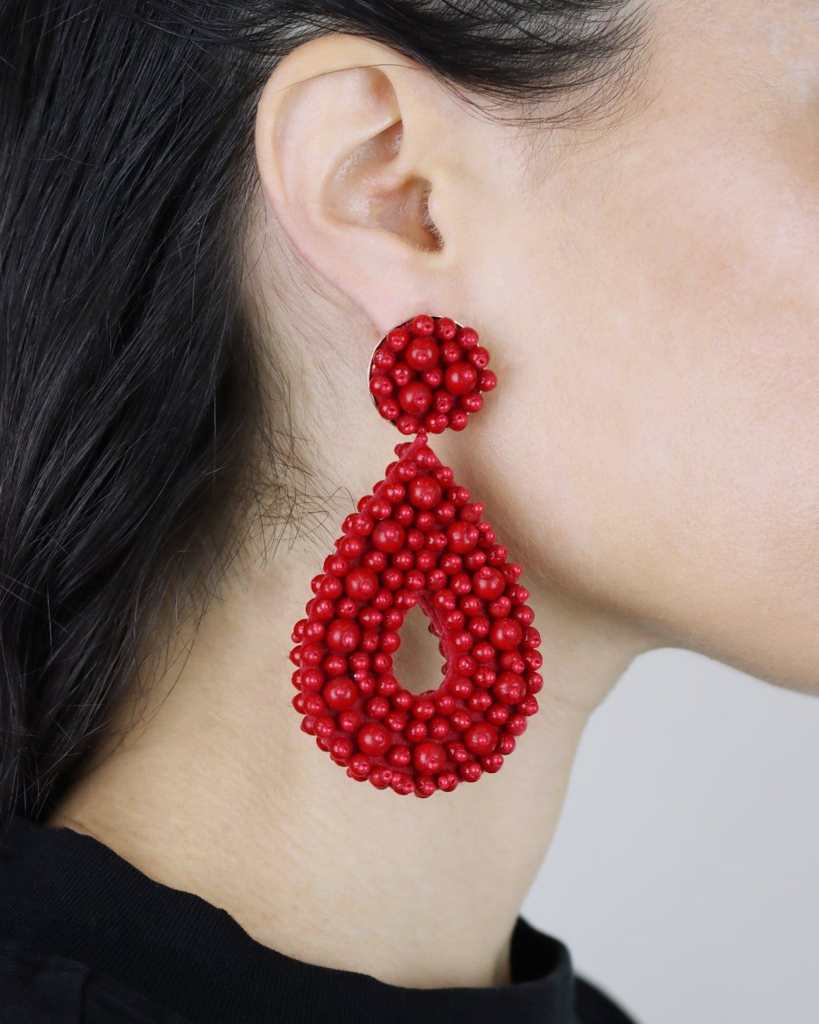 Women BLAIZ Earrings | Red Clip-On Beaded Earrings™