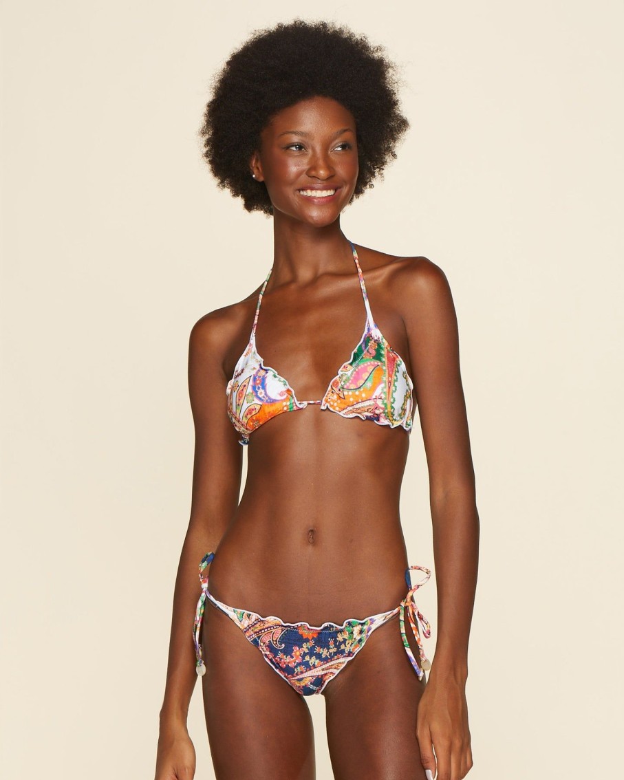 Women Cia Maritima Swimwear & Beachwear | Otun Printed Triangle Ruffled Reversible Tie Bikini