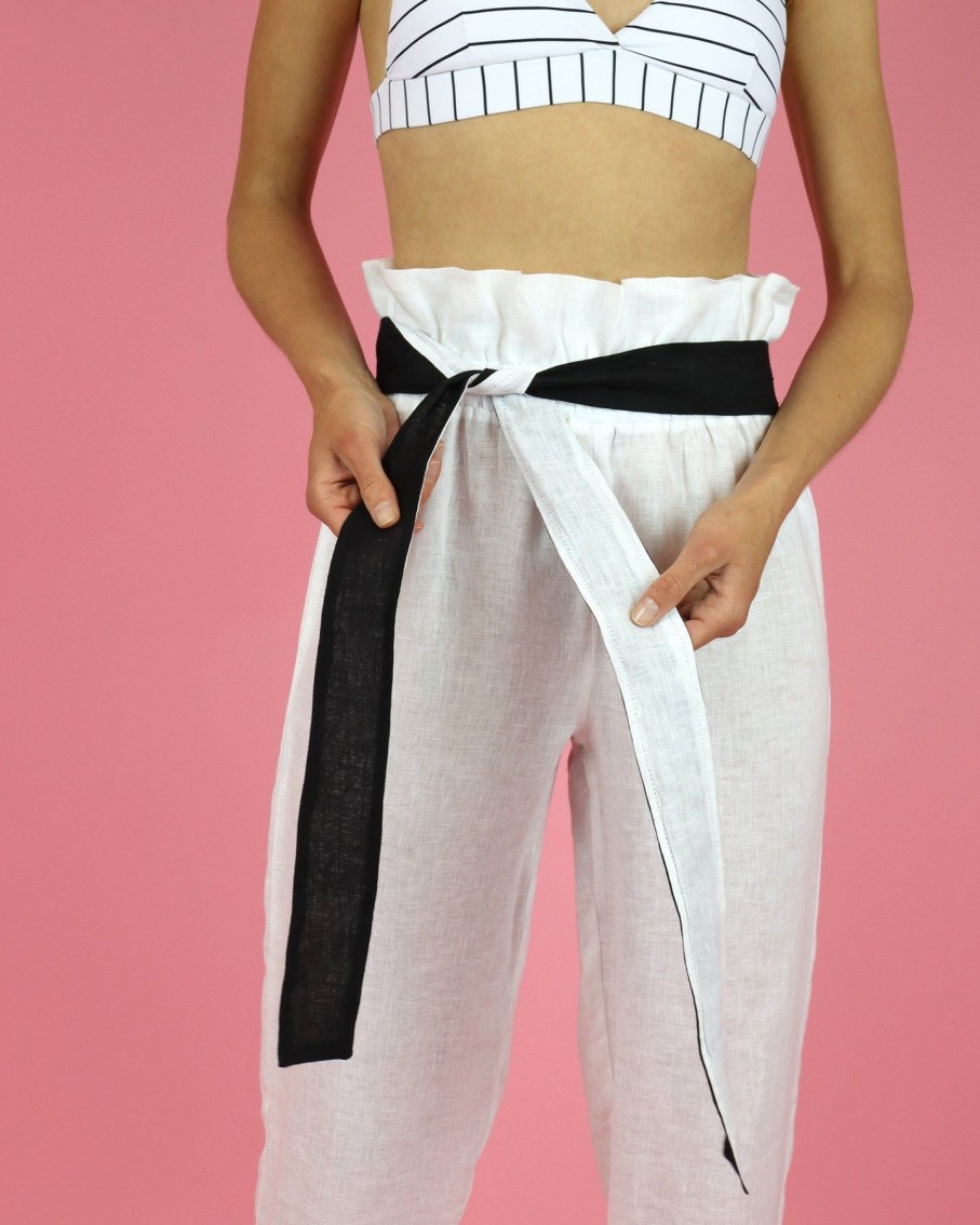 Women Waimari Trousers | White Paperbag Trousers