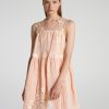 Women Maurizio Mykonos Dresses | Peach Open Shoulder Lace Straps Mini Dress