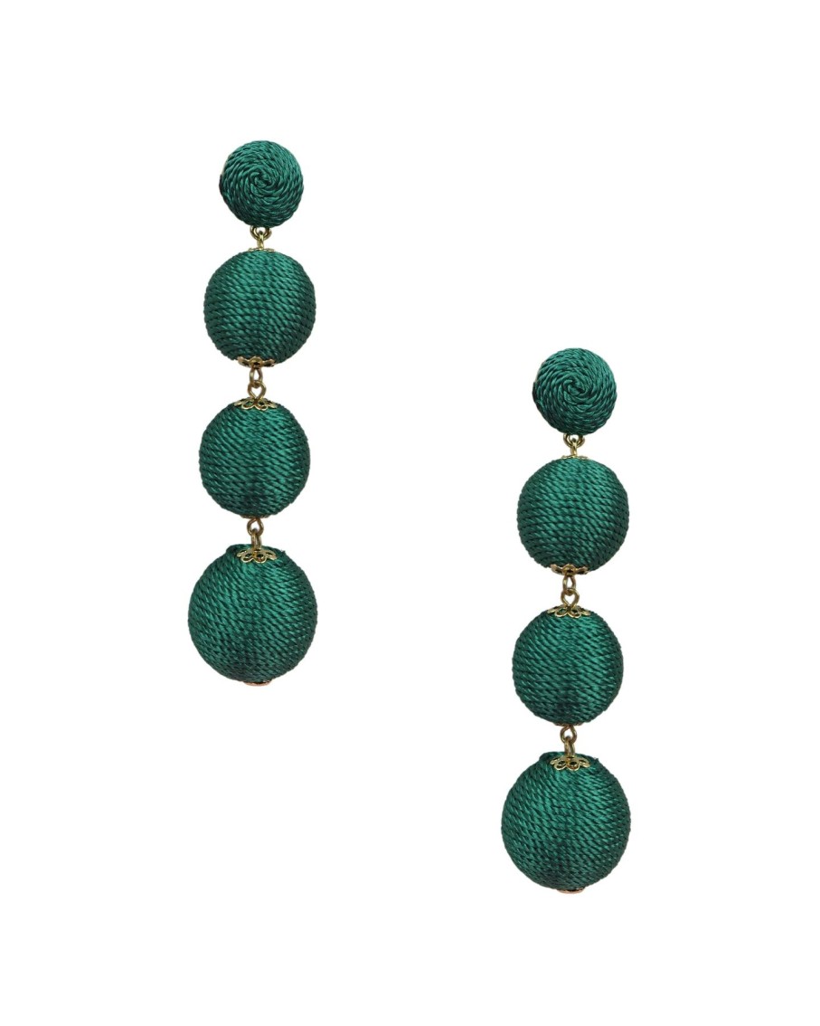 Women 227 Earrings | Emerald Silk Thread Wrap Bobble Earrings