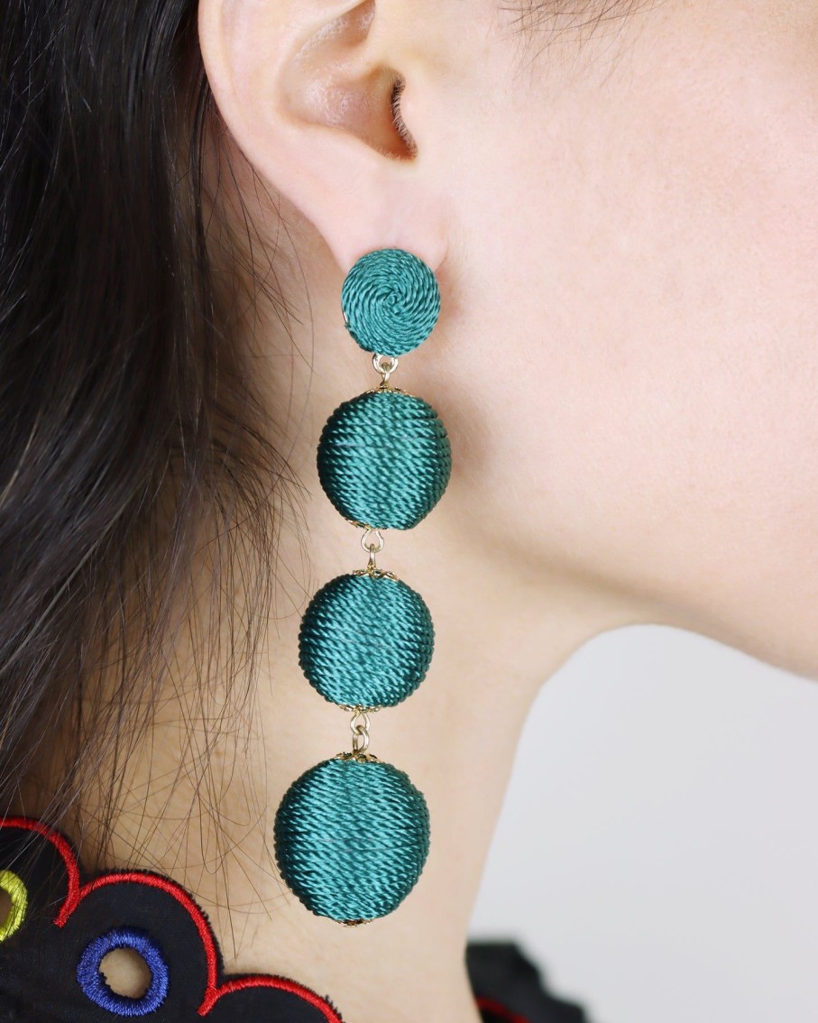 Women 227 Earrings | Emerald Silk Thread Wrap Bobble Earrings