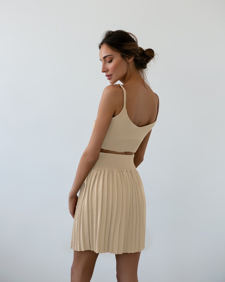 Women 25 UNION Skirts | Beige Pleated Mini Skirt