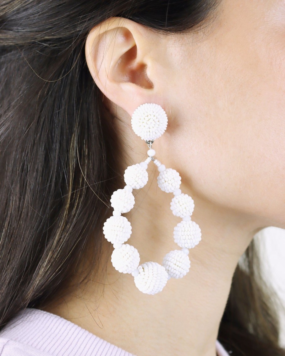 Women BLAIZ Earrings | White Beaded Macaw Teardrop Earrings