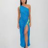 Women Pitusa Dresses | Blue Ruched One Shoulder Cut Out Dress