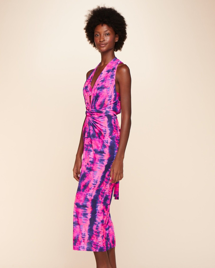 Women Cia Maritima Dresses | Salento Pink Tie Dye Halter Waist Tied Midi Dress