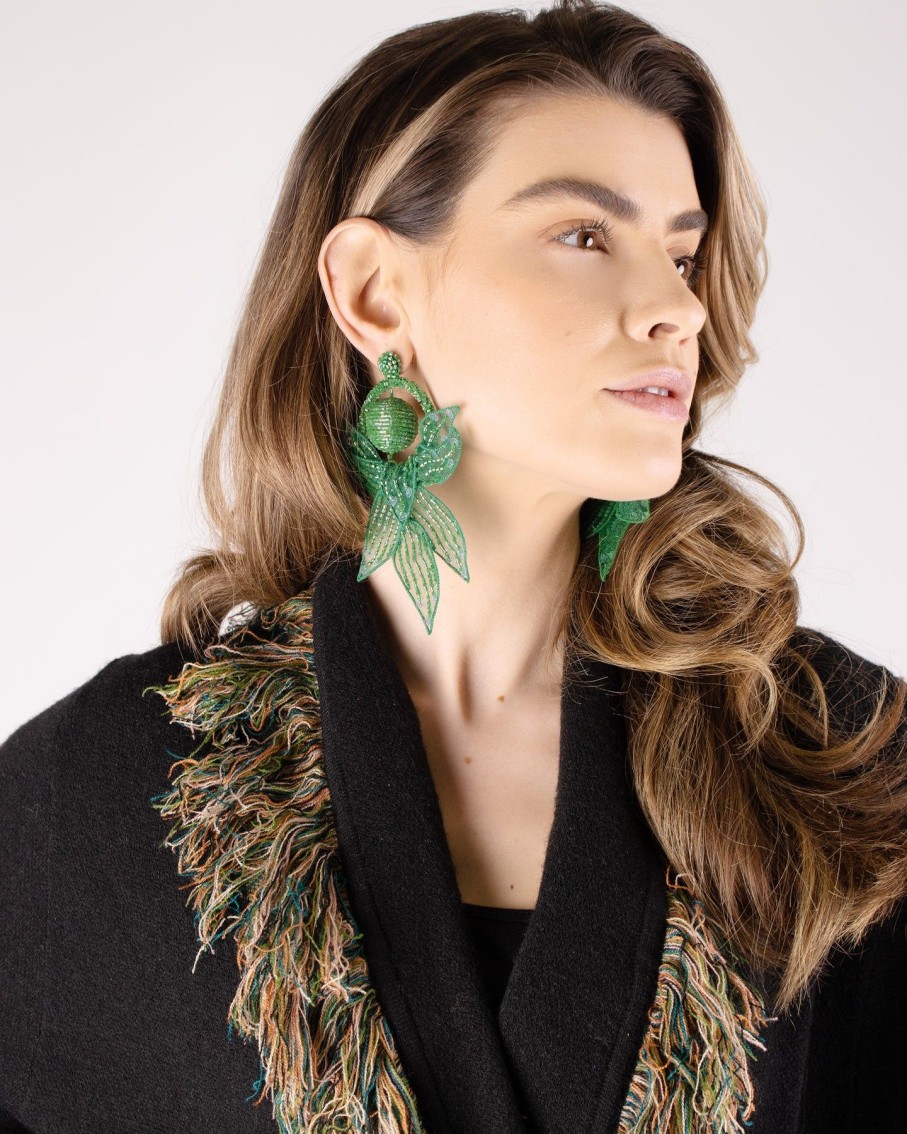 Women Arara for BLAIZ Earrings | Forest Green Vines And Shines Beaded Earrings