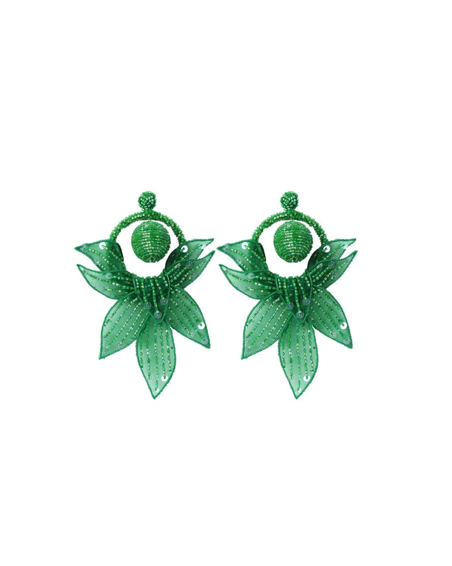 Women Arara for BLAIZ Earrings | Forest Green Vines And Shines Beaded Earrings