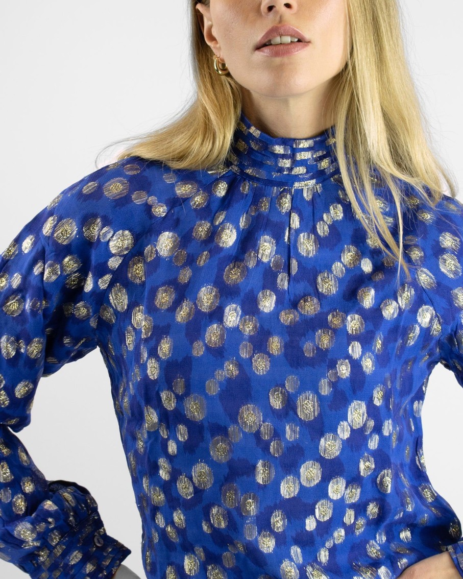 Women Arara for BLAIZ Shirts & Blouses | Helena Pleated Lurex Royal Blue Blouse