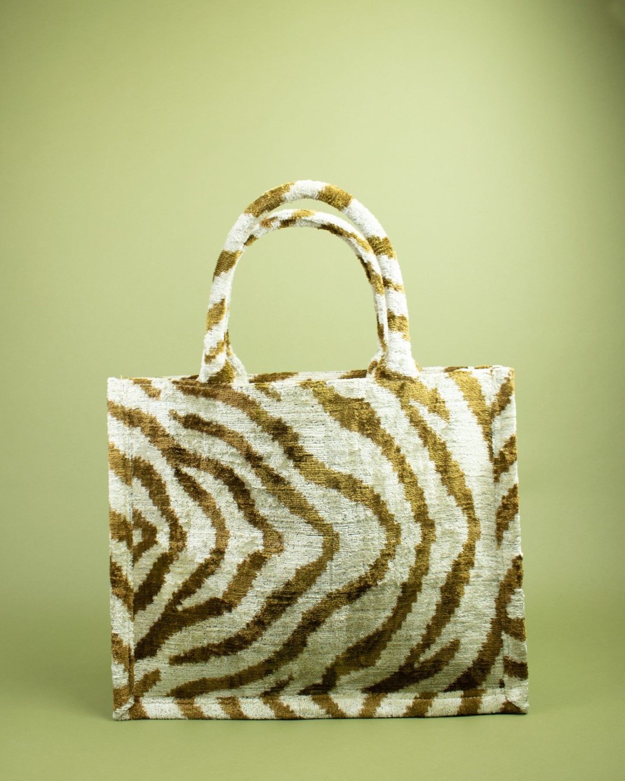 Women AYCA DESIGN Totes | Light Tiger Print Silk Velvet Ikat Large Tote Bag