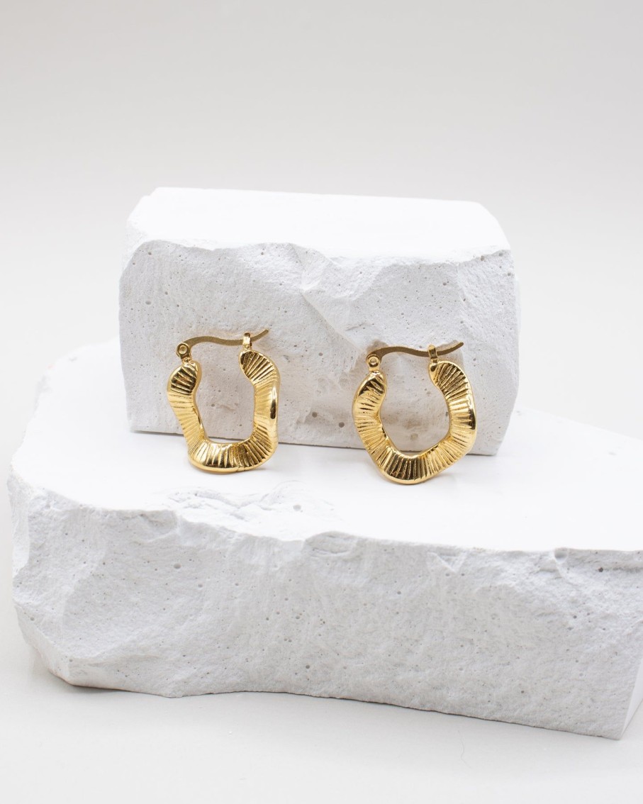 Women 227 Earrings | Gold Twisted Wave Hoop Earrings