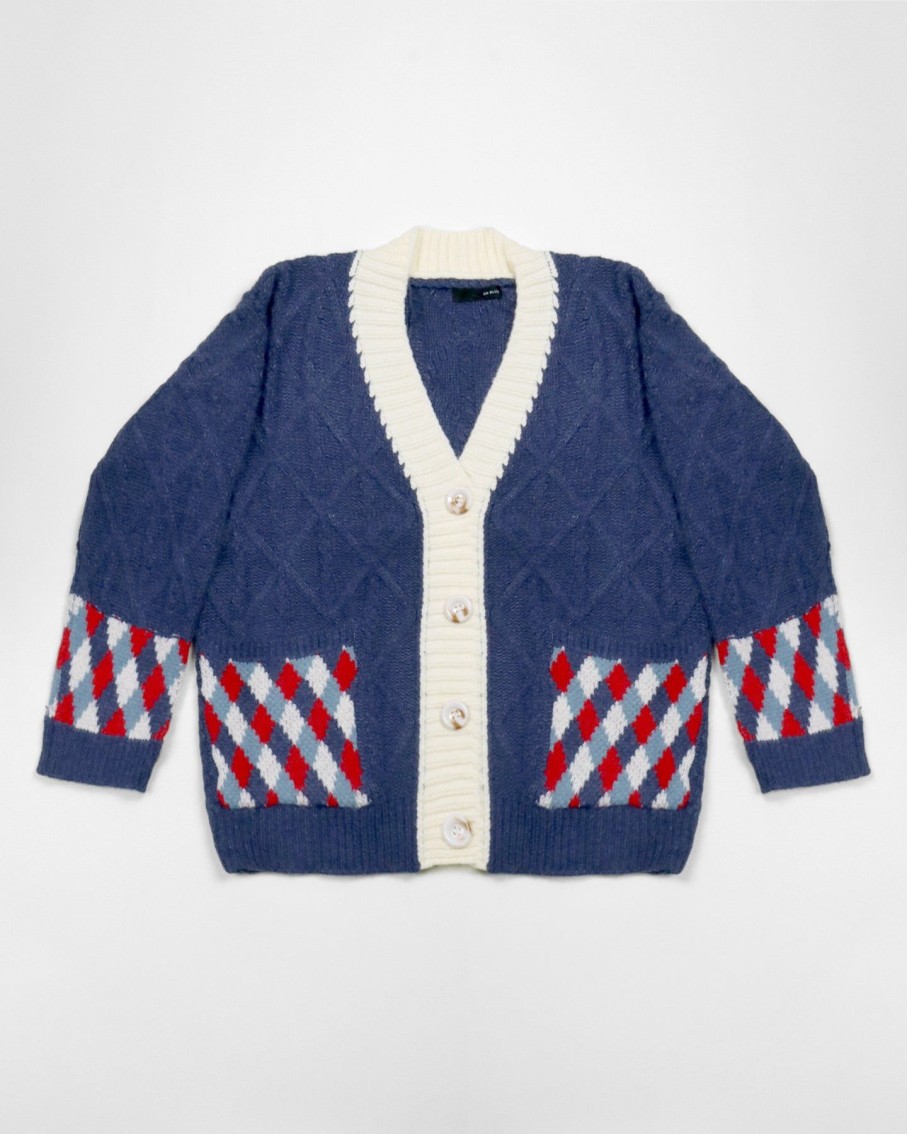 Women On Blue Jumpers & Cardigans | Blue Argyle Cable Knit Cardigan