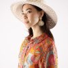 Women Blaiz Hats, Gloves & Scarves | Audrey Beige Printed Paper Straw Hat