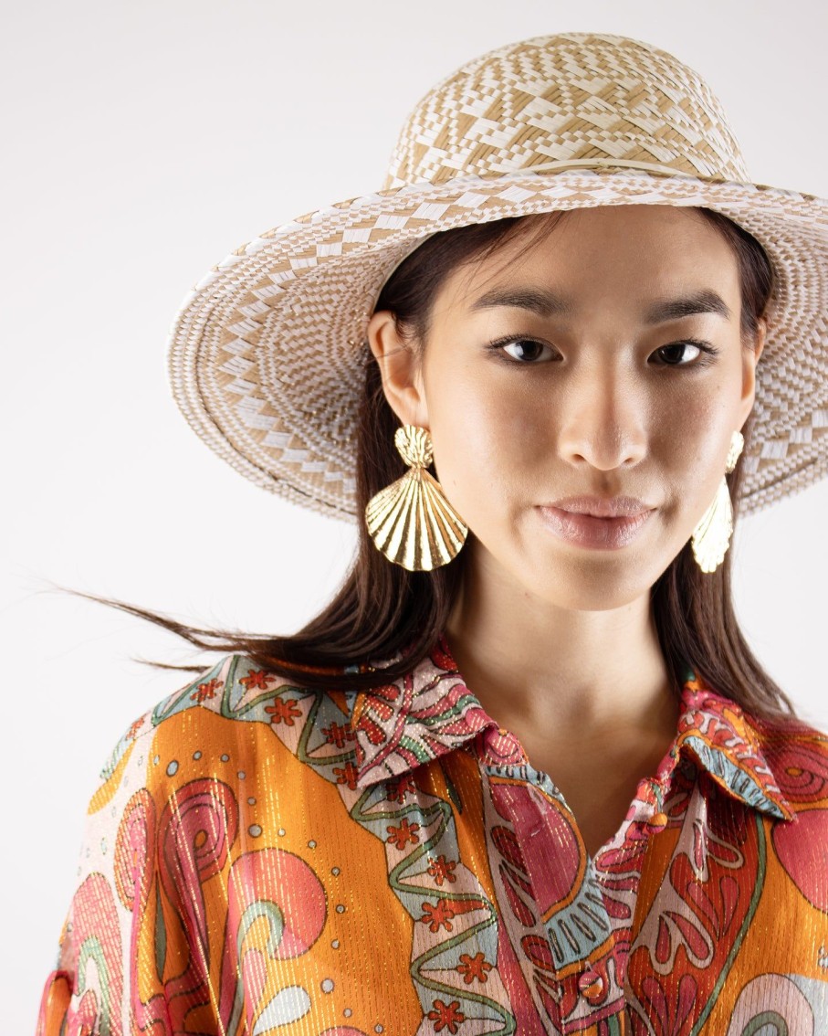 Women Blaiz Hats, Gloves & Scarves | Audrey Beige Printed Paper Straw Hat