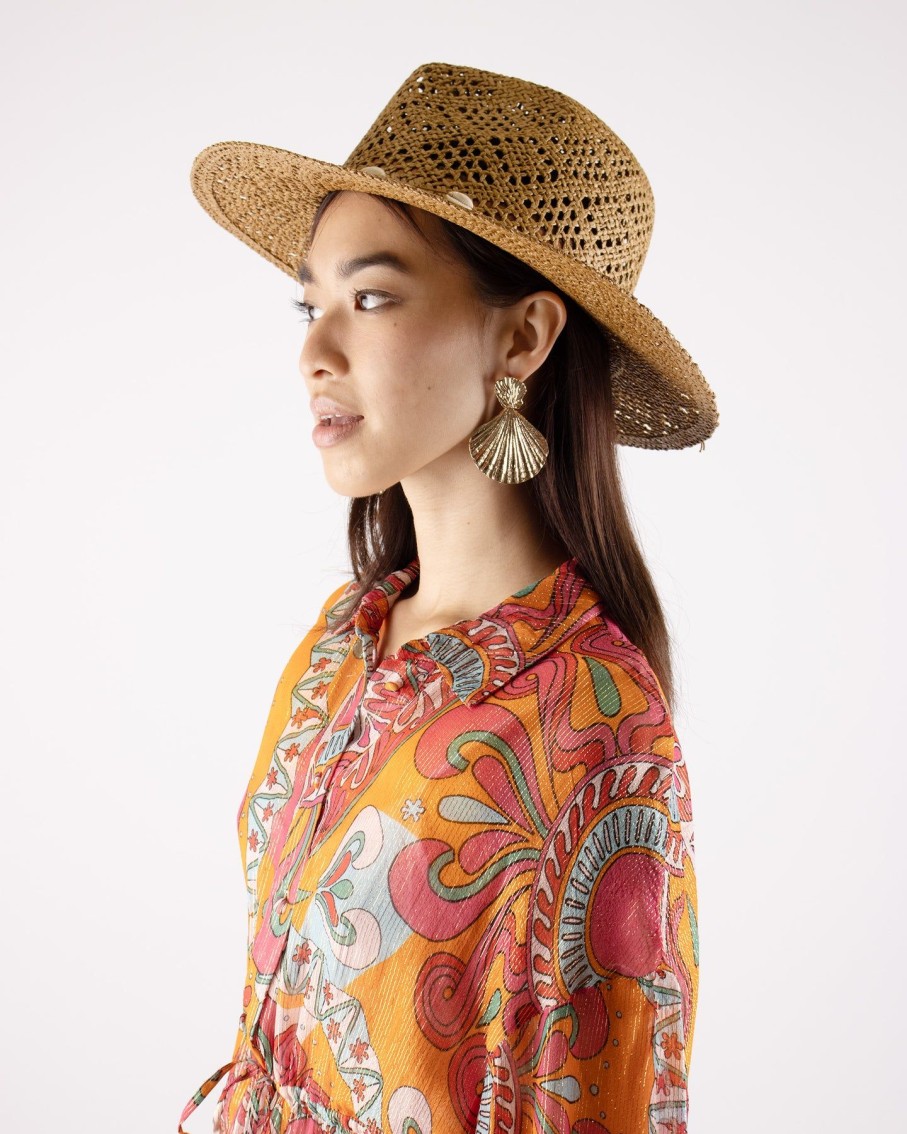 Women Blaiz Hats, Gloves & Scarves | Joanna Camel Cowrie Shells Paper Straw Hat