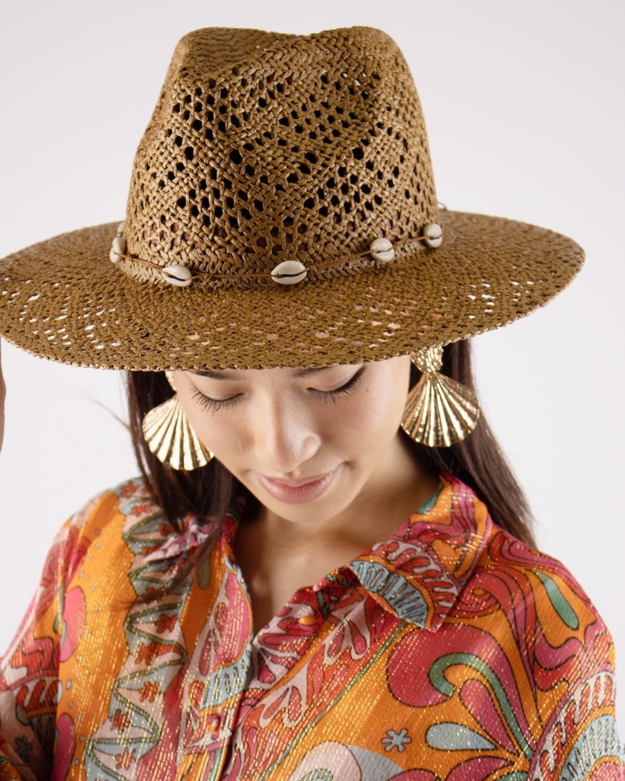 Women Blaiz Hats, Gloves & Scarves | Joanna Camel Cowrie Shells Paper Straw Hat