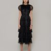 Women Amy Lynn Dresses | Alder Mesh Black Cascading Frill Midi Dress