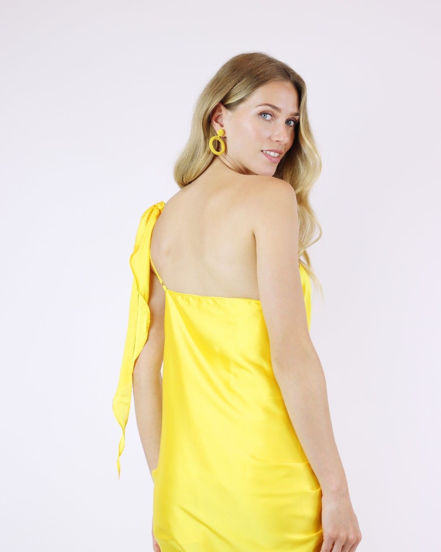 Women BAOBAB Dresses | Marea Luz Yellow Side Tie-Knot One-Shoulder Mini Dress