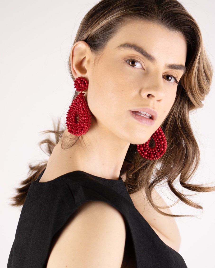 Women BLAIZ Earrings | Red Beaded Earrings™