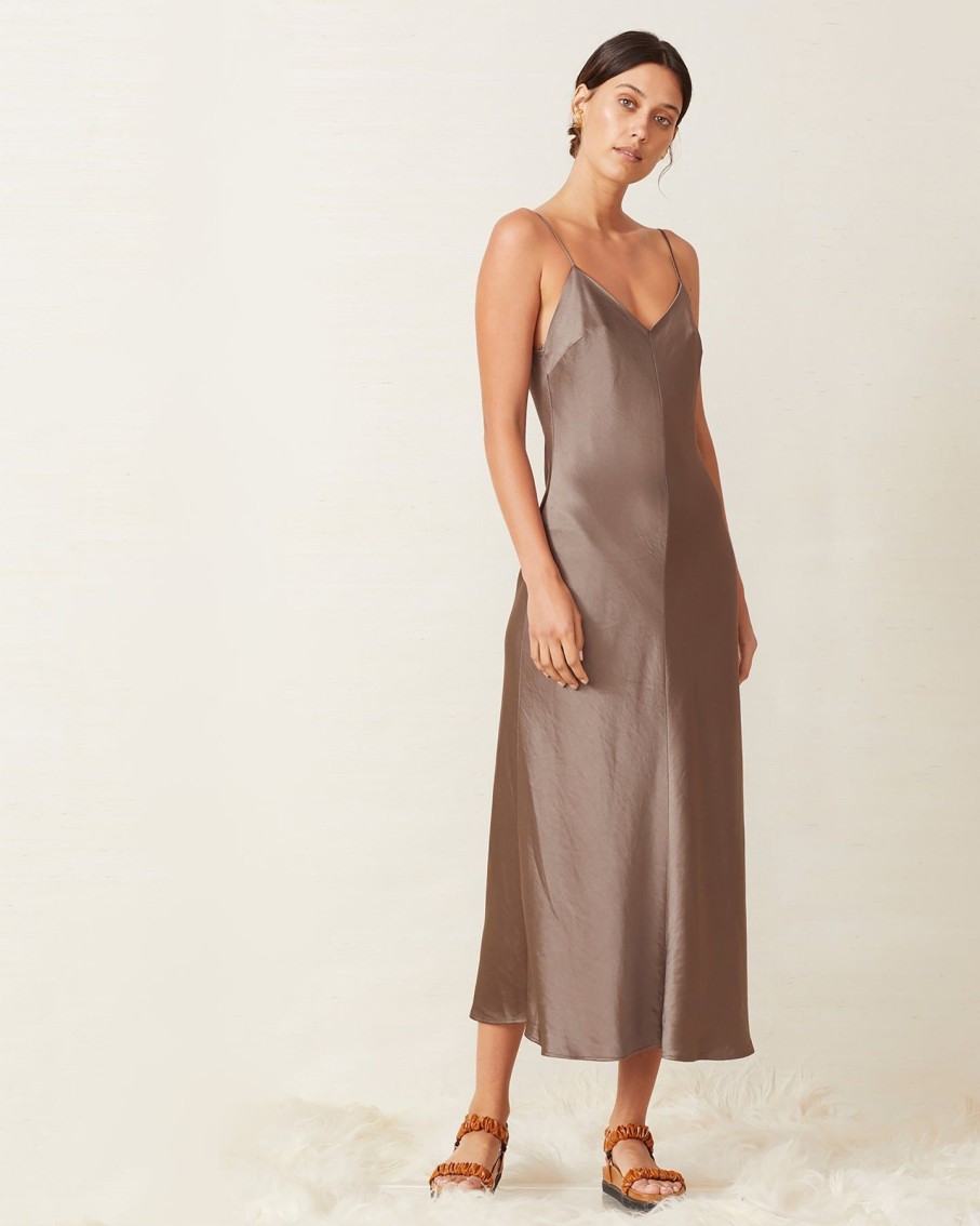 Women Bec & Bridge Dresses | Taupe Piper Midi Slip Dress