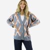 Women On Blue Jumpers & Cardigans | Grey & Copper Argyle Plaid Cardigan