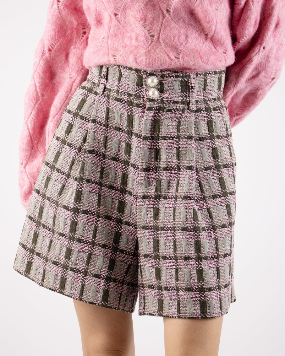 Women Custommade Shorts | Aliba Sea Pink Tweed High Shorts