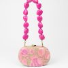 Women Serpui Clutches | Olivine Embroidered Flower Pink Straw Bag