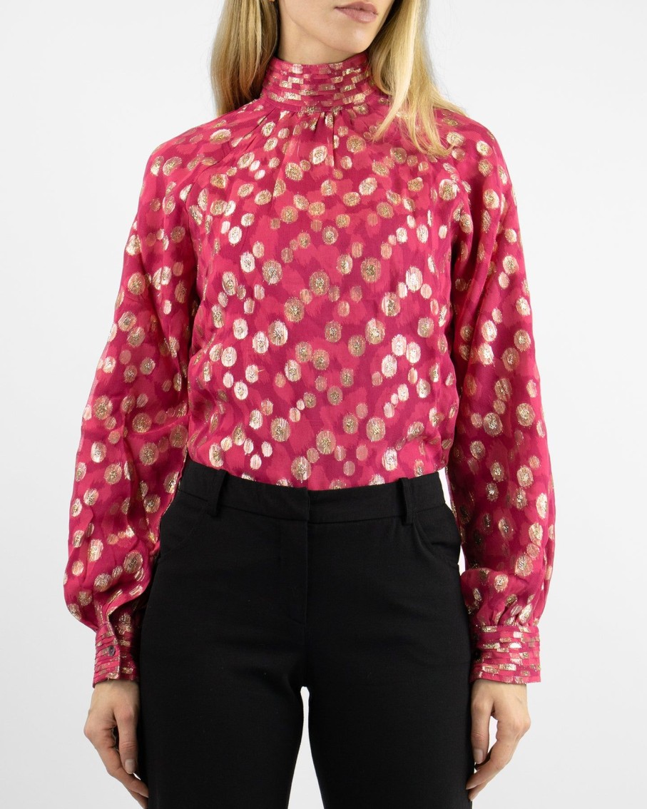 Women Arara for BLAIZ Shirts & Blouses | Helena Pleated Lurex Festival Fuchsia Blouse