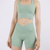 Women BLAIZ Activewear Activewear | Pale Khaki Green Callie V Waist Shorts