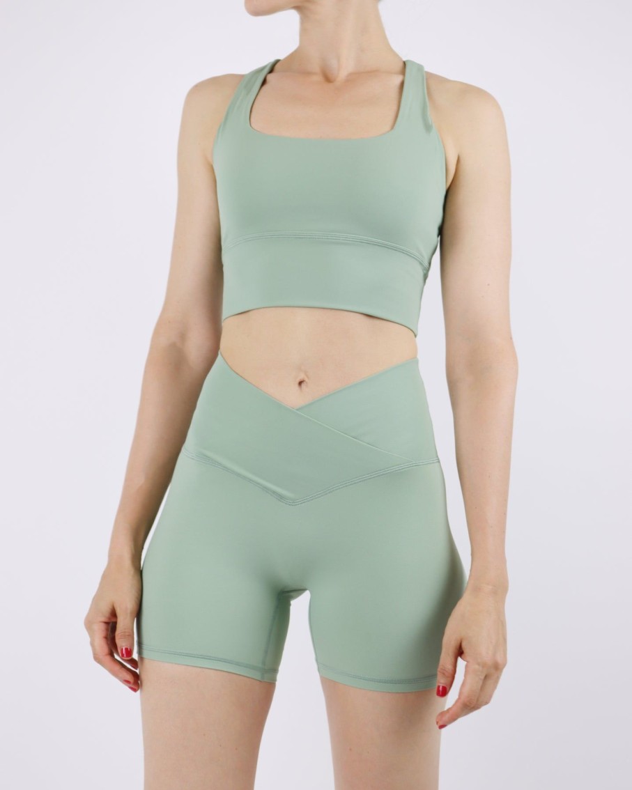 Women BLAIZ Activewear Activewear | Pale Khaki Green Callie V Waist Shorts