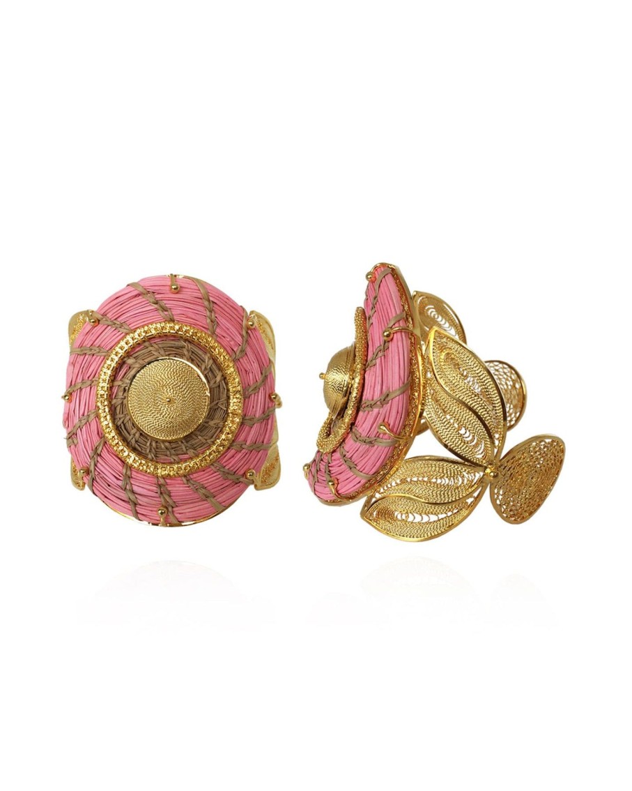 Women Ana Carolina Valencia Bracelets | Pink And Gold Iraca Tropicalia Bracelet