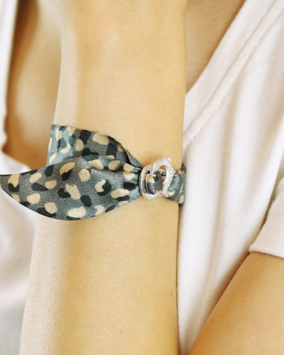 Women Island Bracelets | Grey Leo Print Silk Bracelet