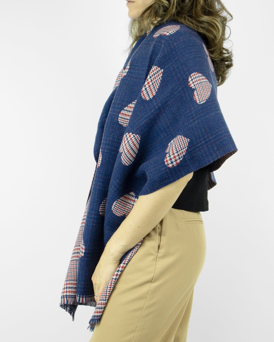 Women 227 Hats, Gloves & Scarves | Navy Blue Dusty Red Double-Sided Heart Tweed Oversized Scarf