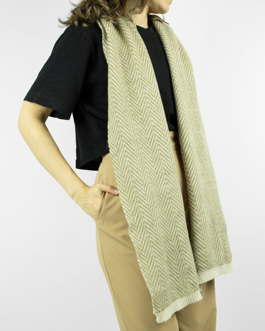 Women 227 Hats, Gloves & Scarves | Sage Green Chevron Knit Scarf