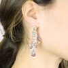 Women 227 Earrings | Silver Amber Lilac Drop Gem Vine Earrings