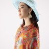 Women Blaiz Hats, Gloves & Scarves | Audrey Turquoise Printed Paper Straw Hat