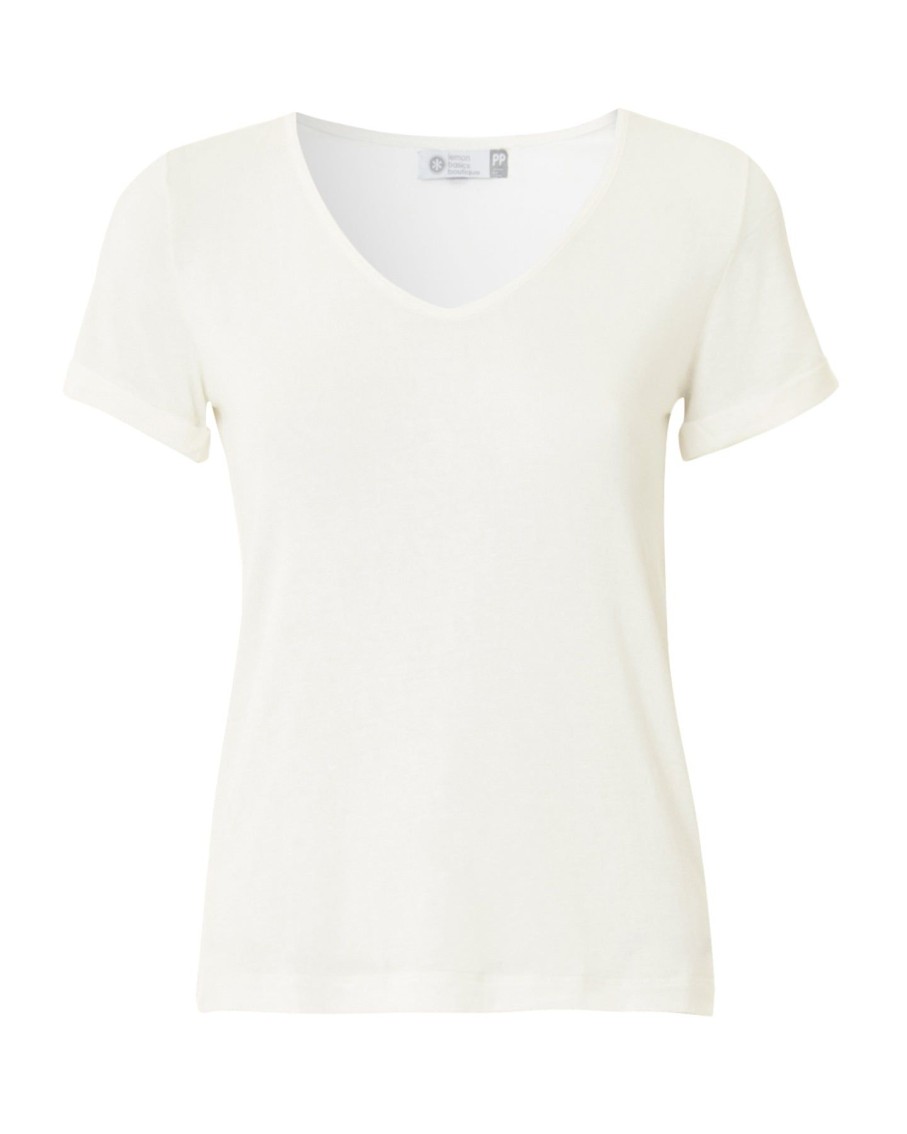 Women Lemon Basics Activewear | White Linen Blend Short Sleeve T-Shirt