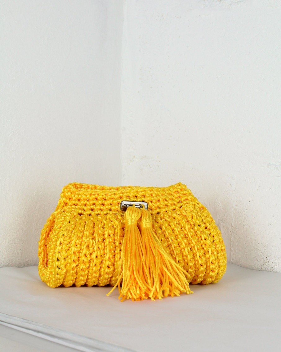 Women Ladi for Blaiz Clutches | Yellow Crochet Cross-Body Bag