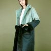 Women Blaiz Coats & Jackets | Green Colourblock Faux Suede Fur Reversible Coat