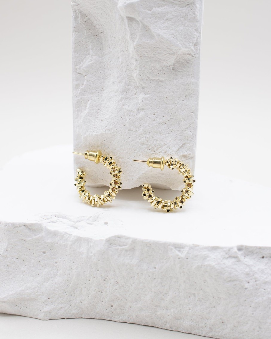 Women 227 Earrings | Gold Textured Mini Hoop Earrings