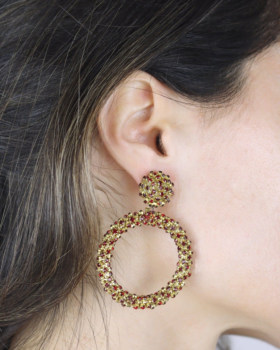 Women BLAIZ Earrings | Crystal Red Arara Hoop Earrings