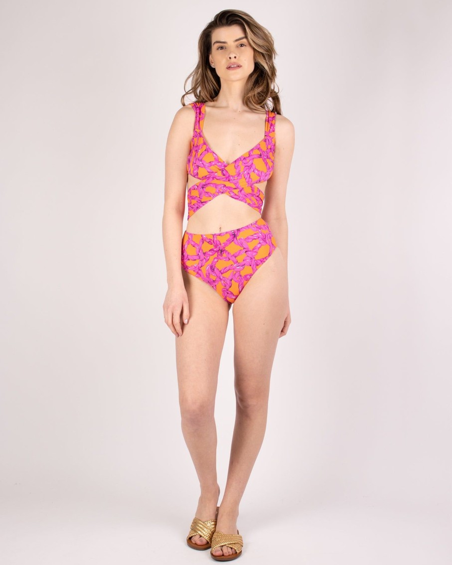 Women Karla Vivian Swimwear & Beachwear | Pink And Orange Buriti Swimsuit