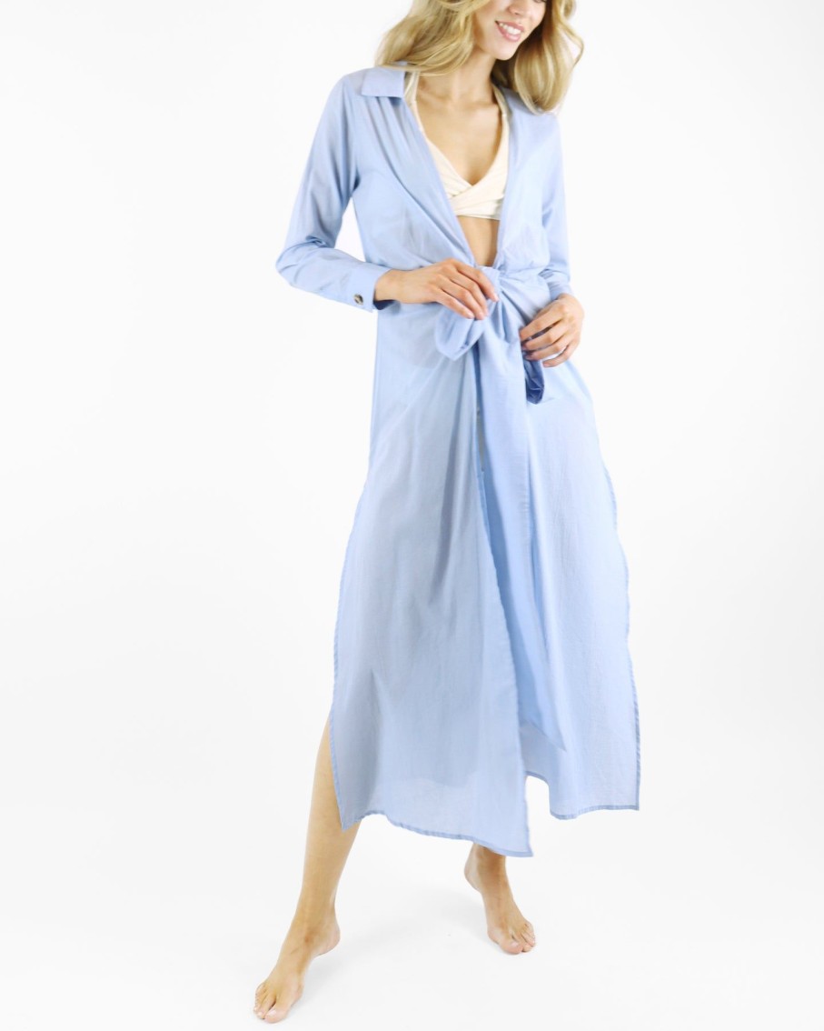 Women Palmacea Dresses | Sky Blue Cotton Wrap Shirt Cover-Up