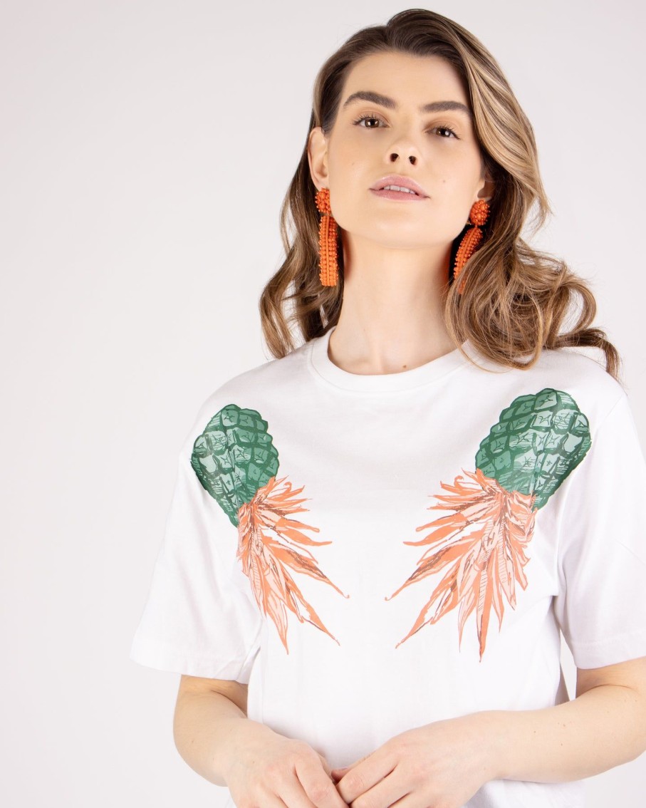 Women Arara for BLAIZ Tops & T-Shirts | White Pineapple Printed Cropped T-Shirt