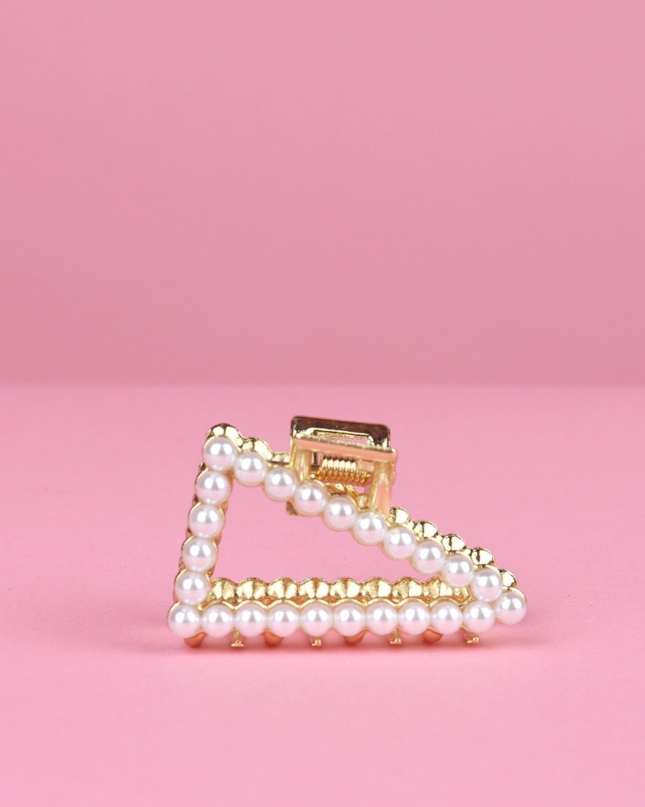 Women 227 Hair Accessories | Triangle Gold & Pearl Hair Clip