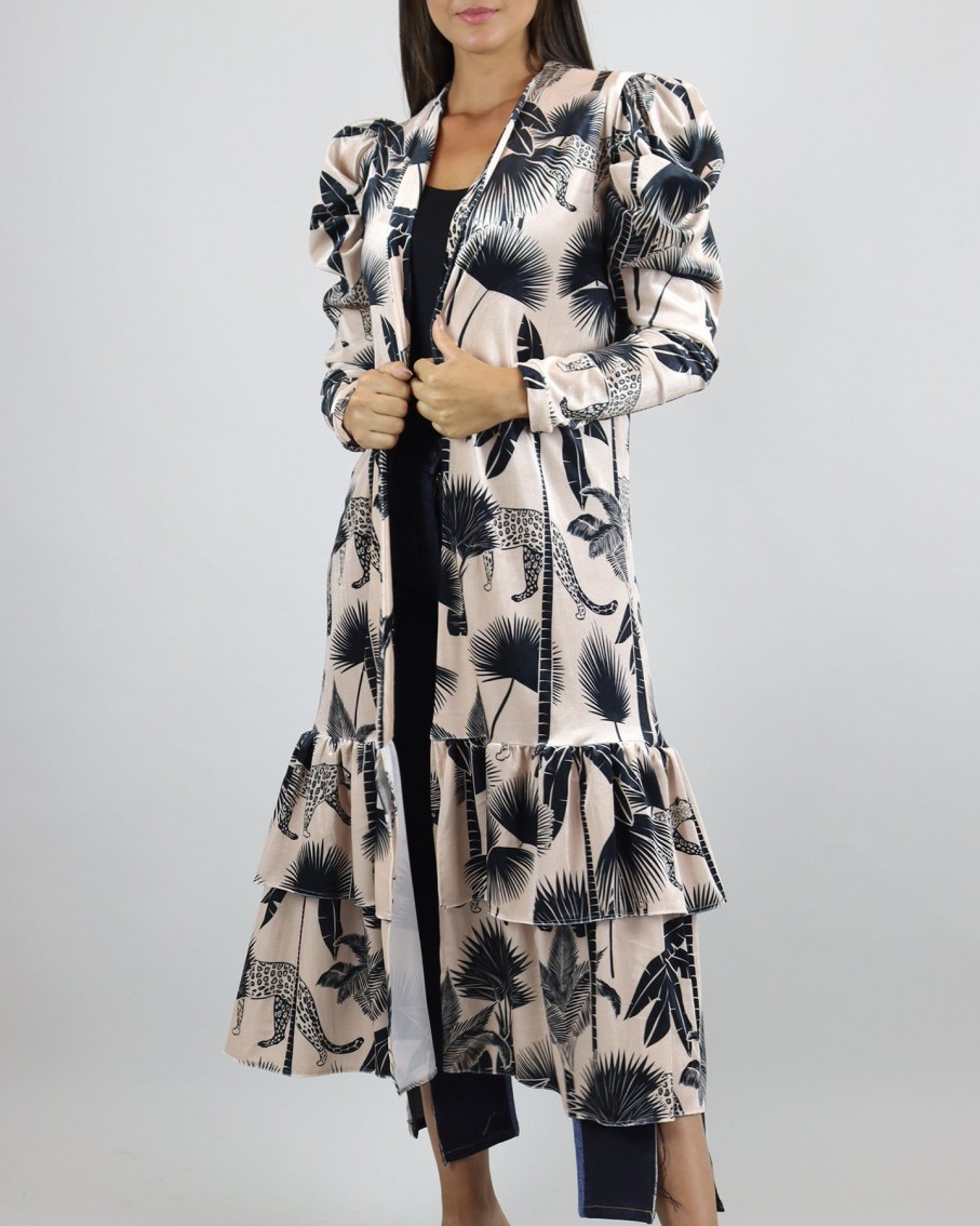 Women Lobo Rosa Coats & Jackets | Pale Peach Velvet Print Maxi Kimono