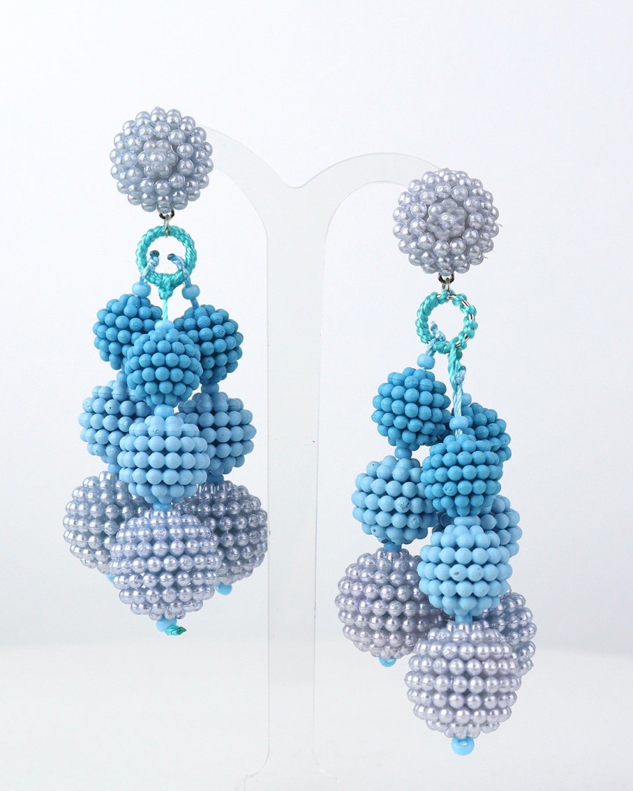 Women BLAIZ Earrings | Blue Ombre Beaded Triple Drop Earrings