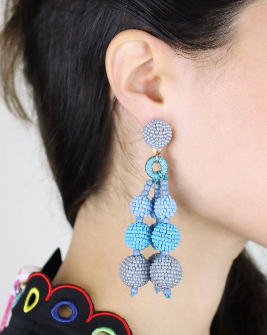 Women BLAIZ Earrings | Blue Ombre Beaded Triple Drop Earrings