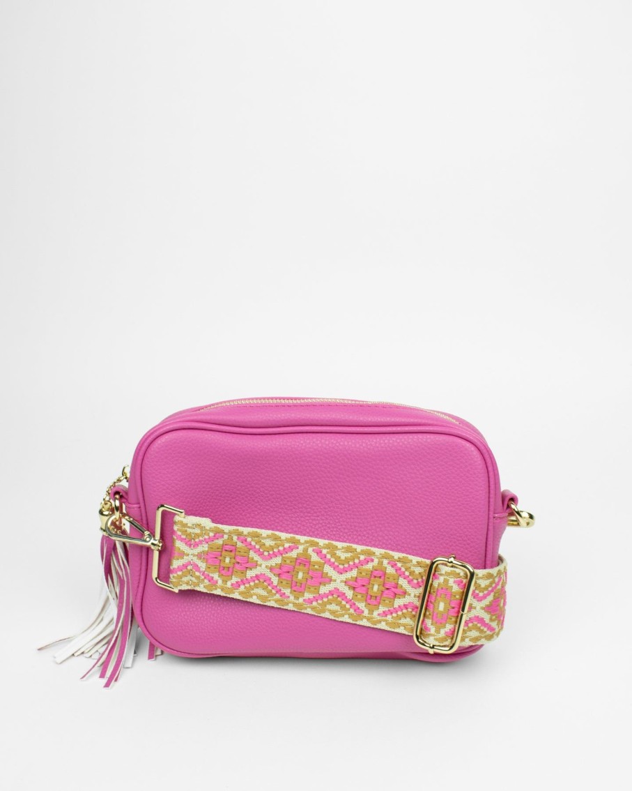 Women BLAIZ Clutches | Hot Pink Leather Cross-Body Bag With Aztec Print Strap